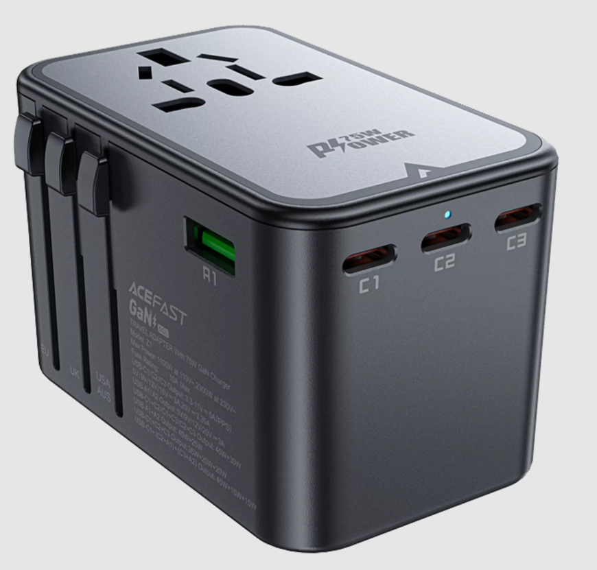 Acefast - 75W GaN Global Travel Adapter - Black
