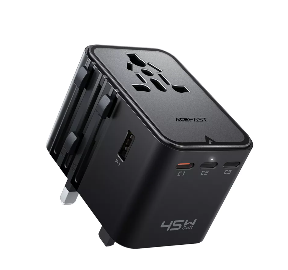Acefast 45W GaN Worldwide Travel Adapter - Black